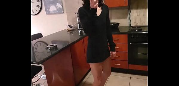  Skinny brunette pissing in her white panties while smoking a cigarette